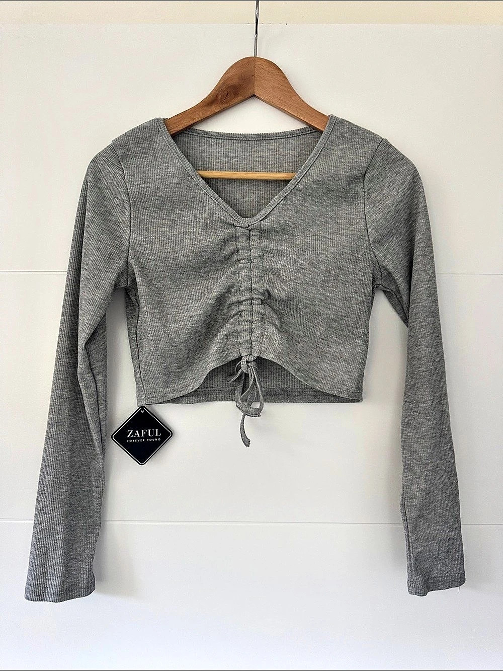 ZAFUL Ruched Gray Crop Top Size Small NWT